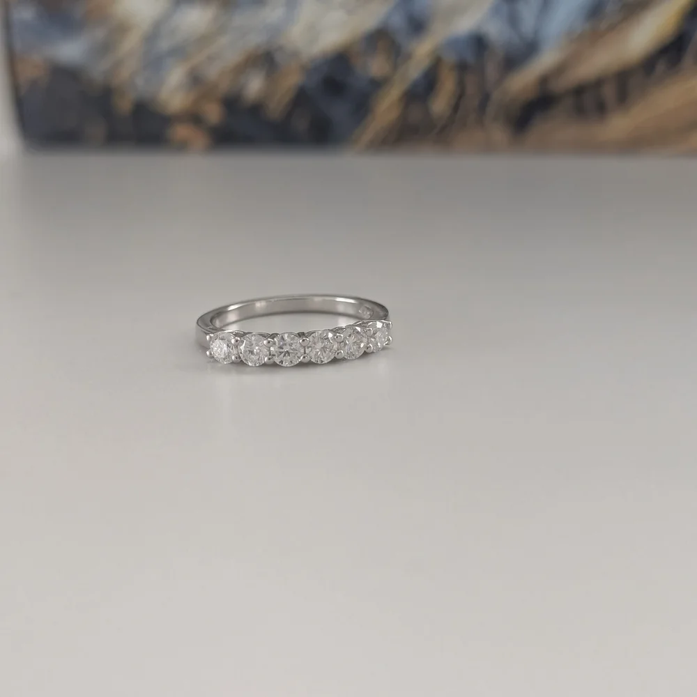 .925 Classic Silver 6-Stone Moissanite Band - Women's Jewelry